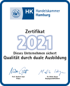 Ausbildungszertifikat 2021 der Handelskammer