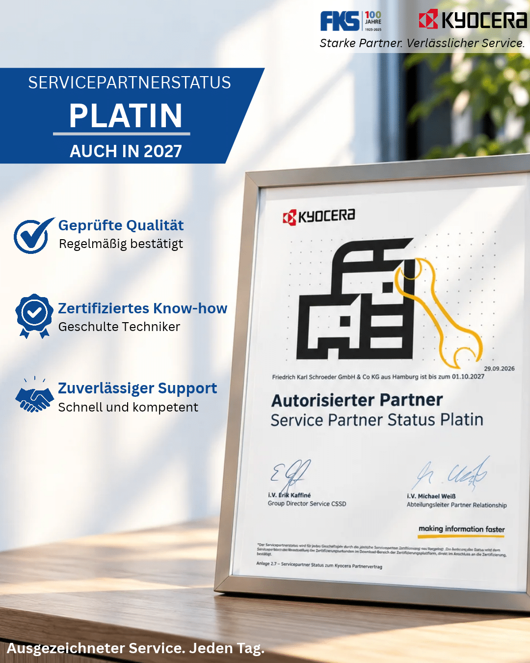 FKS ist Kyocera „Service Partner Platin“ 2026